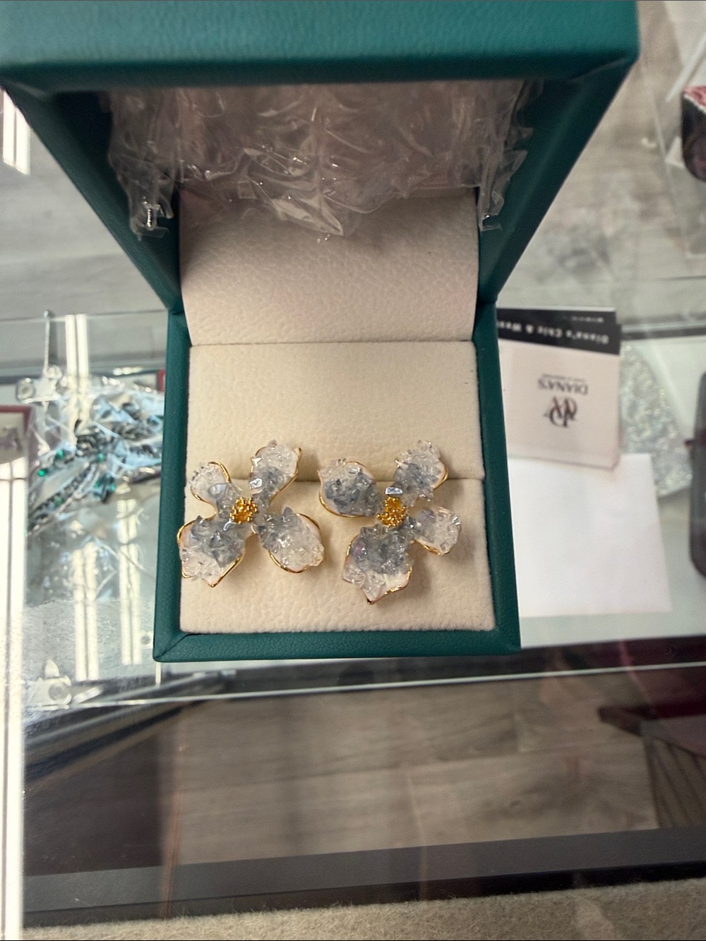 White Floral Petal Stud Earrings with Gold Centers